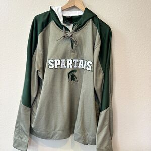 NWT Michigan State Spartans Hoodie Mens 2XL XXL Gray Green Pullover Half Zip